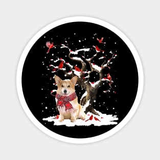 Corgi Scarf Cardinal Snow Christmas Magnet